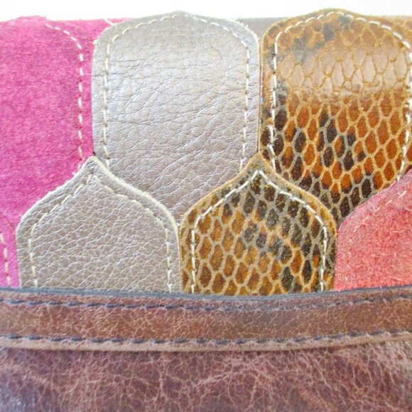 RARE! Fossil Fifty-Four Multicolor Patchwork Leather&Suede Envelope Style Wallet - Picture 2 of 13